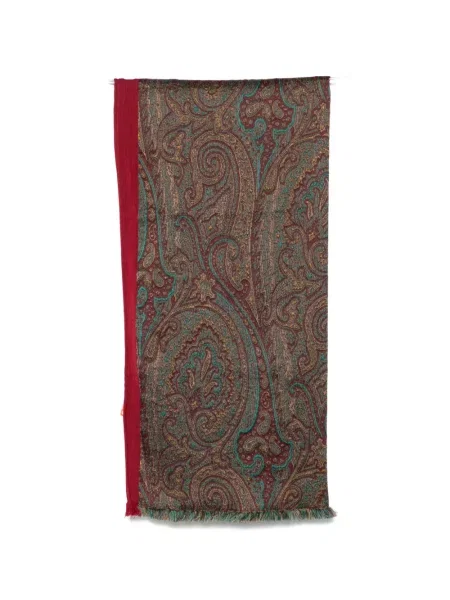 Fular Etro cu franjuri cu model paisley maro