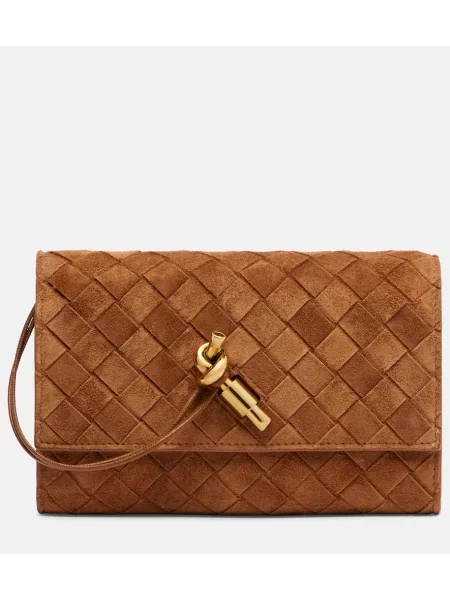 Semišová mini crossbody kabelka Bottega Veneta zlatá
