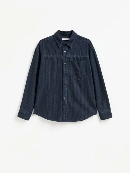 Reserved Cămașă comfort fit din denim metalizat albastru