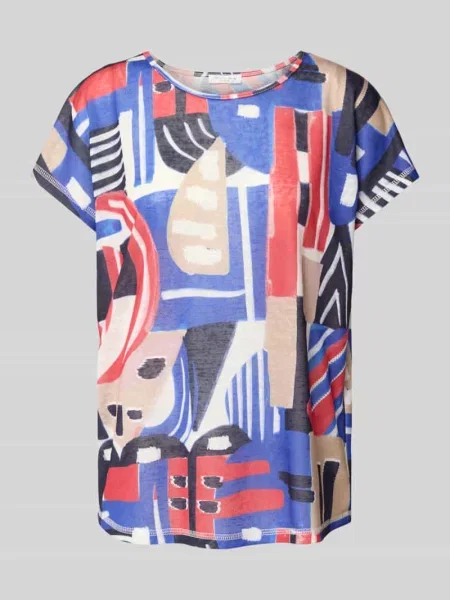 T-shirt z prążkowanym okrągłym dekoltem Christian Berg Woman niebieska