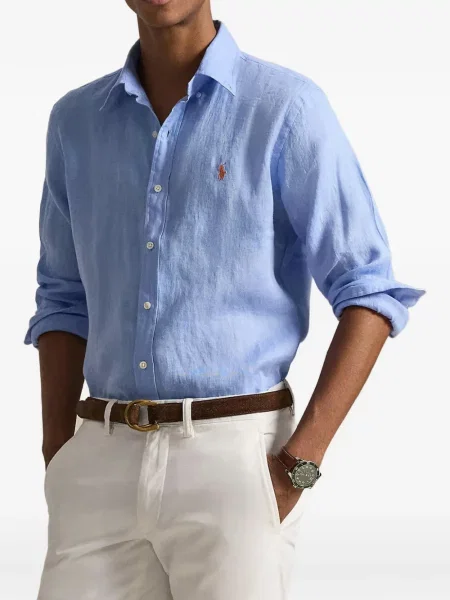 Пуловер Polo Ralph Lauren с автограф с връзки с кръгло деколте синьо