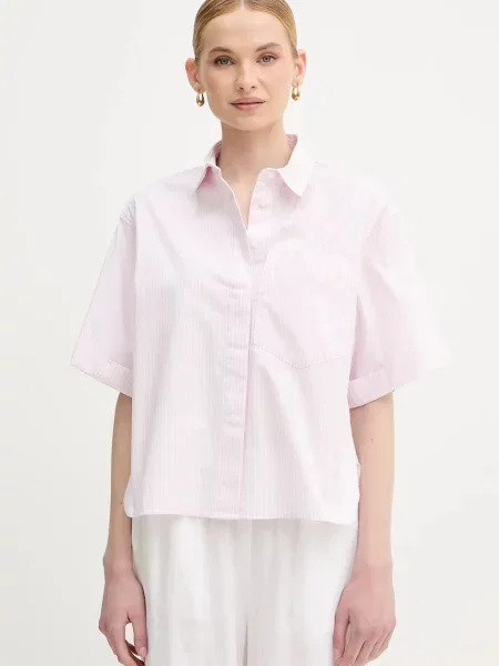Риза United Colors of Benetton дамска със стандартна кройка с класическа яка розово