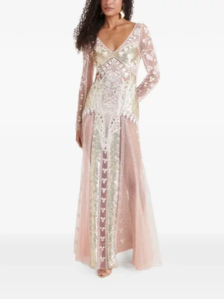 Rochie maxi Temperley London cu broderie de costum roz