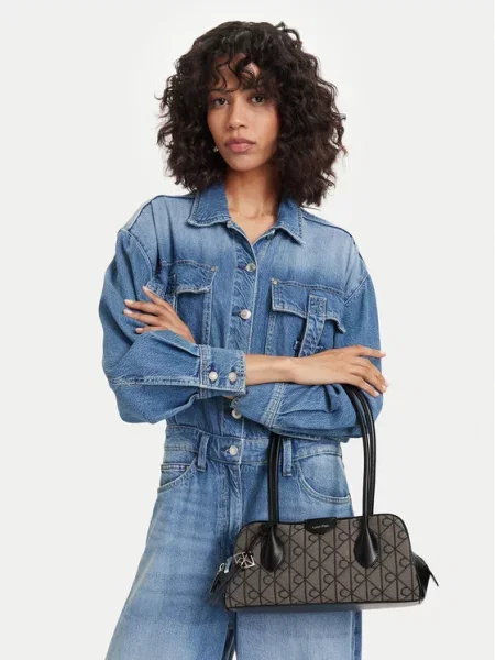 Calvin Klein Torba za čez ramo svetlo rjava / črna siva