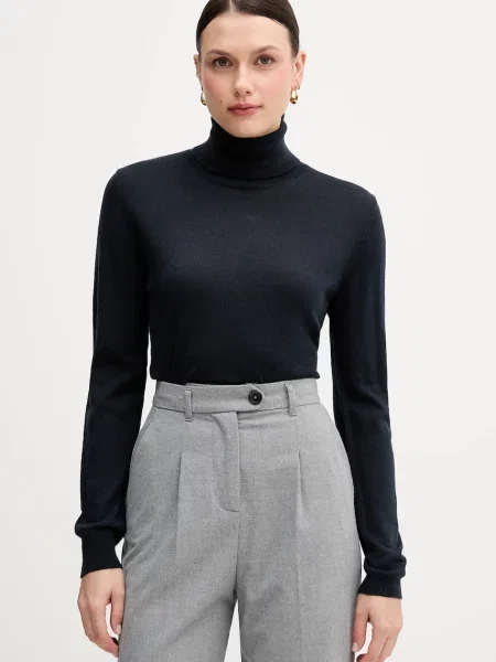 Sisley sweter lekki z golfem granatowy