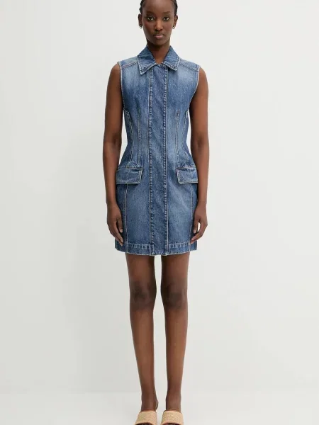 Sportmax sukienka jeansowa Carabo mini rozkloszowana niebieski