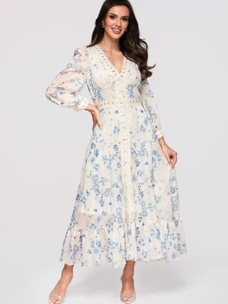Rochie maxi Edoti din dantelă albastru