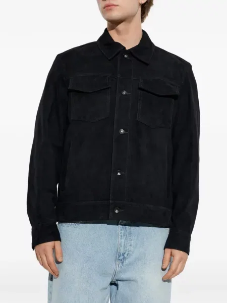 Geacă Rag & Bone din piele de căprioară albastru