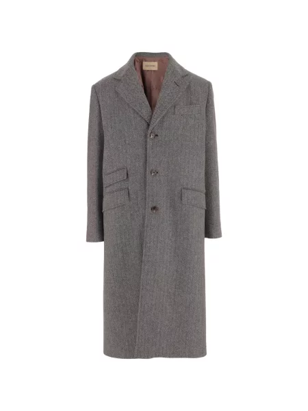 Palton Valentino Garavani de lână cu model herringbone gri