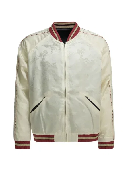 Reversibil geacă bomber Beams Plus din jacard alb