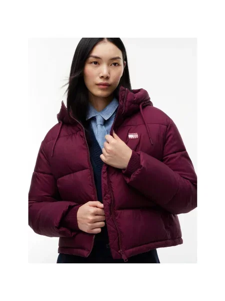 Geacă de blugi Tommy Hilfiger cu glugă roșu