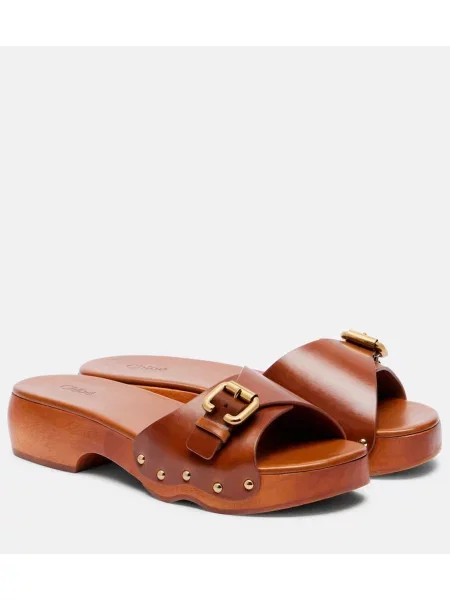 Papuci tip mules Chloé din piele maro