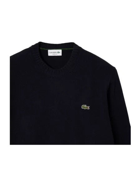 Bluza Lacoste wełniana z długim rękawem niebieska