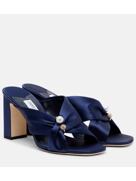 Papuci tip mules Jimmy Choo din satin albastru