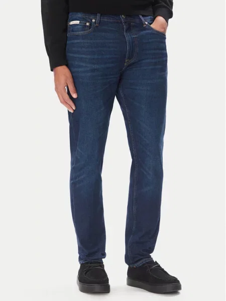 Calvin Klein Jeans Džinsai Tapered Tamsiai Straight Leg mėlyna