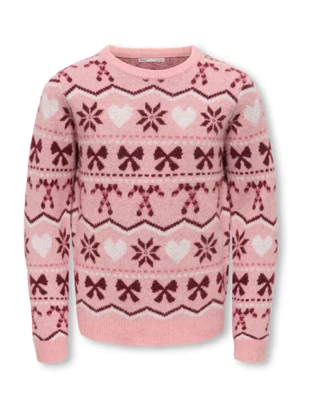 ONLY GIRLS Pulover KOGSNOWFLAKE XMAS roz / roșu vin alb