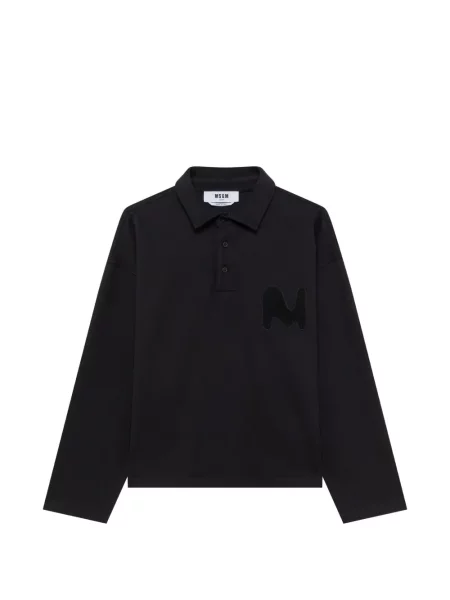 Lung tricou polo Msgm cu autograf negru