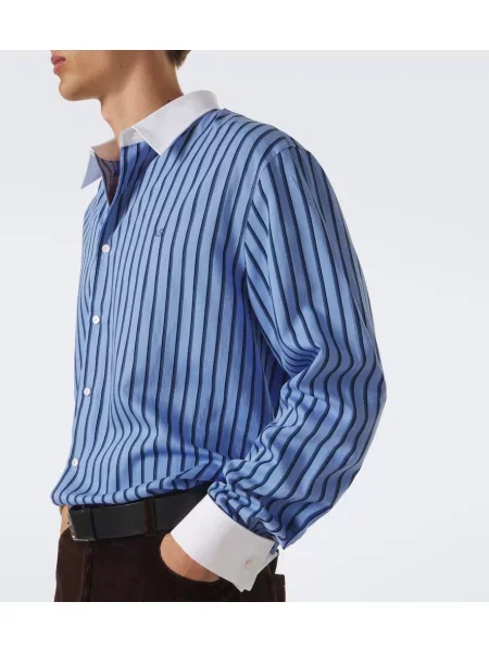 Cămașă Acne Studios din satin cu dungi albastru