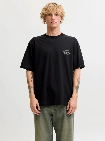 JACK & JONES Tricou JORNORREBRO negru / natural alb