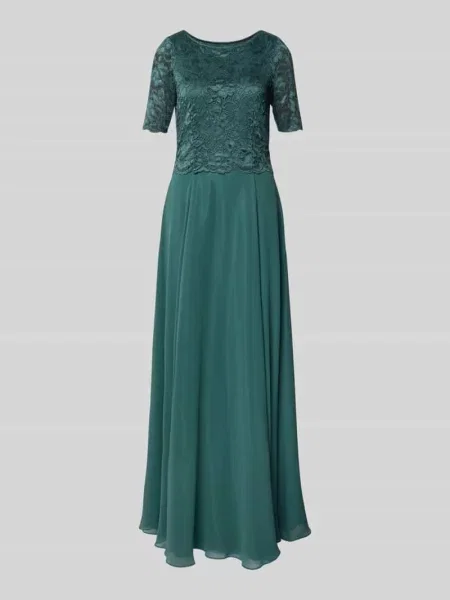 Sukienka wieczorowa z koronką i okrągłym dekoltem Vera Mont zielona