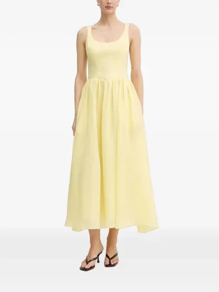 Rochie midi Bardot evazată galben