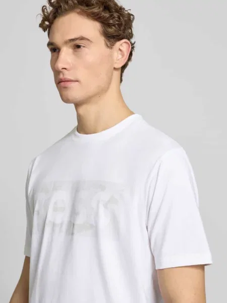 T-shirt o kroju regular fit z mieszanki bawełny model TS_GLOBE LOGOPATTERN' Boss Green biała
