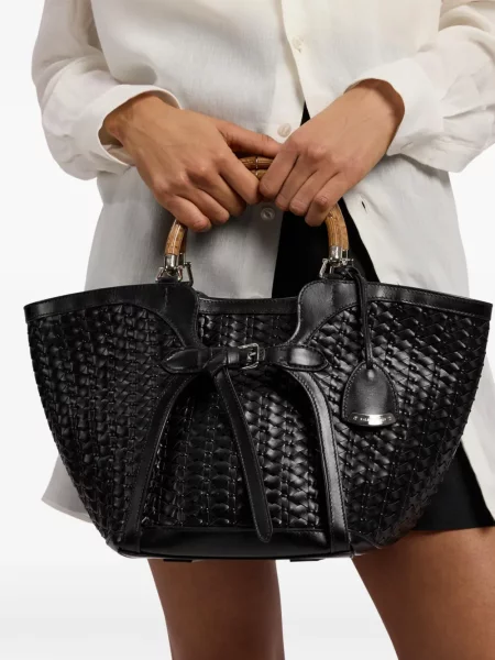 Top Ralph Lauren Collection din piele țesut negru