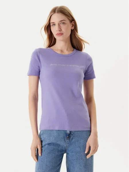 Тениска United Colors of Benetton червено виолетово