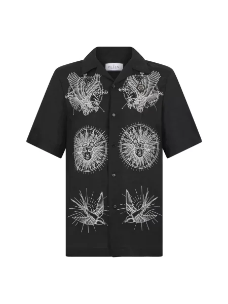 Haftowana lniana koszula Philipp Plein czarna