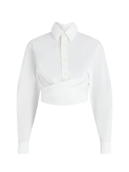 Koszula Jean Paul Gaultier o krotszym kroju kopertowa biała