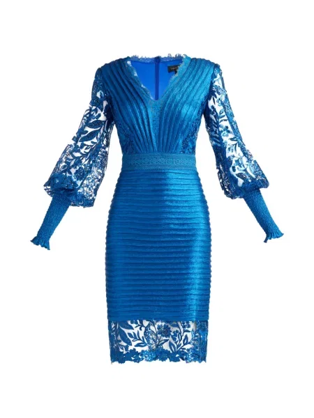 Rochie de dantelă Tadashi Shoji plisat din dantelă de costum albastru