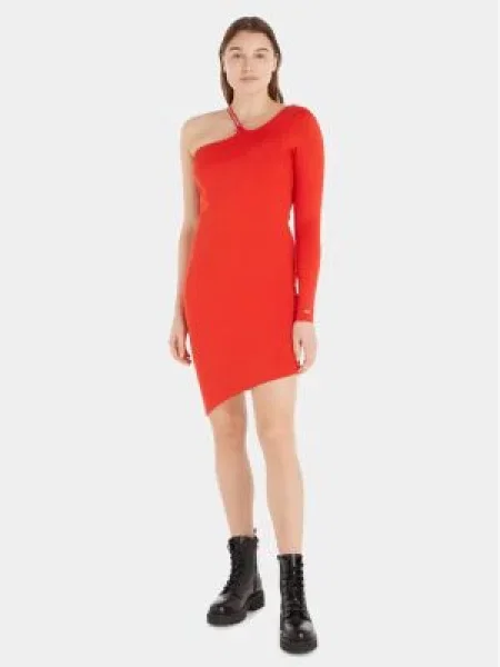 Tommy Jeans Rochie LOGO TAPE BODYCON roșu