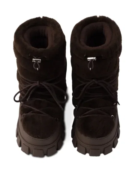 Боти до глезена Prada с връзки с дантела кафяво