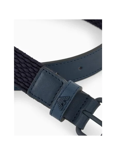 Pasek Emporio Armani skórzany pleciony niebieski