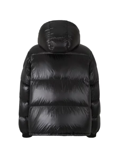 Къс пухено яке Moncler с качулка черно