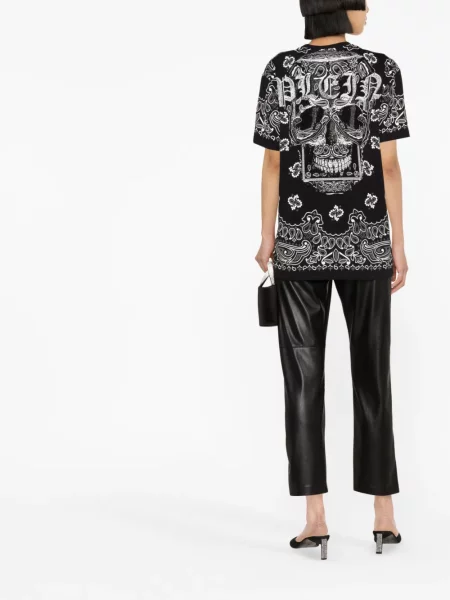 Raštuotas marškinėliai Philipp Plein su paisley raštu juoda