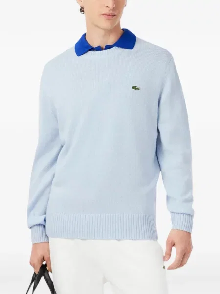 Вълнен пуловер Lacoste с кръгло деколте синьо