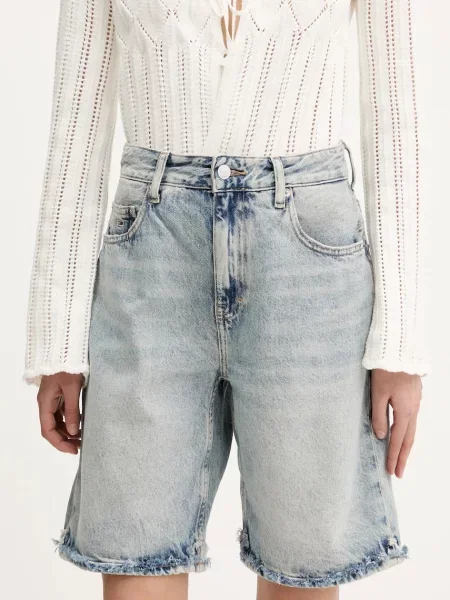 Tommy Jeans pantaloni scurți jeans uni high waist albastru