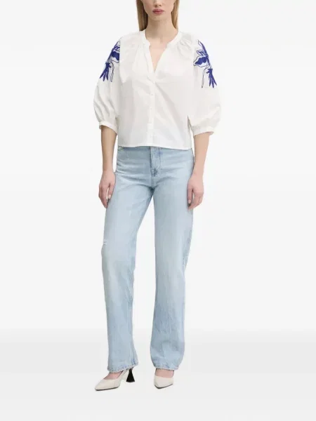 Bluză Desigual cu model floral cu mărgele alb