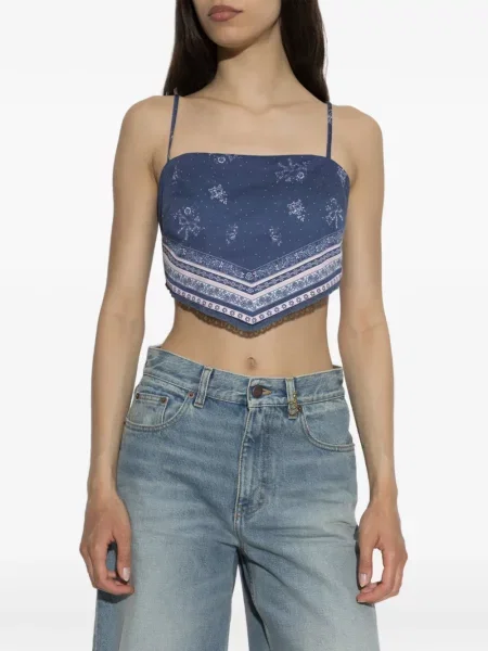 Top Loveshackfancy cu model floral cu imagine albastru