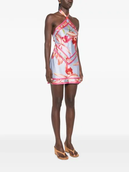 Rochie mini Retrofete de mătase cu model floral cu imagine albastru