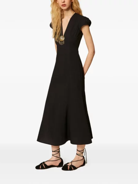 Rochie midi Twinset cu decolteu în V negru