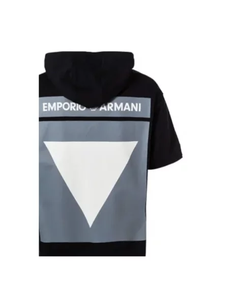 Koszulka Emporio Armani z kapturem z logo niebieska