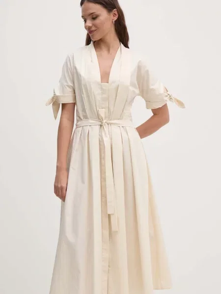 Sandro Ferrone sukienka midi rozkloszowana beżowy