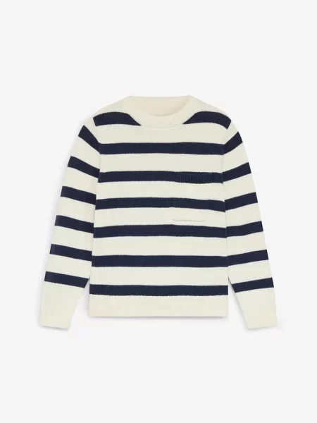 Sweter w paski z grubej dzianiny z czystej bawełny biały
