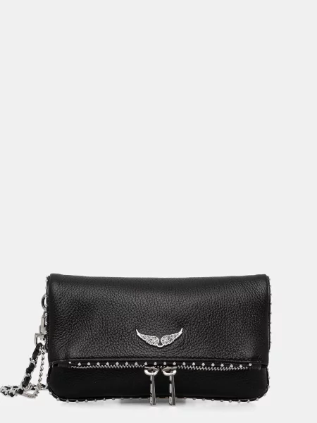 Zadig&Voltaire Kožená kabelka ROCK NANO GRAINED LEATH STUDS černá