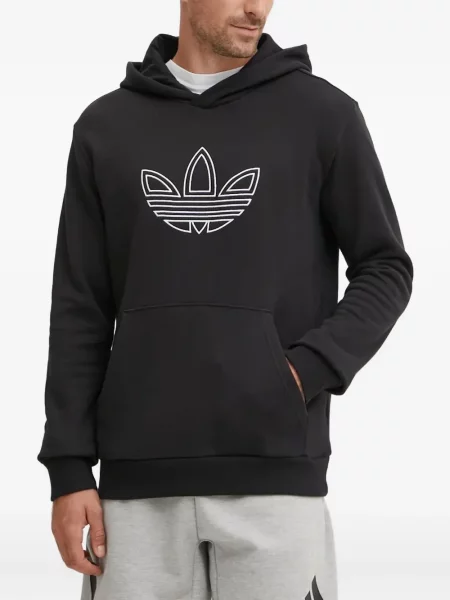 Pantaloni Adidas cu dungi cu broderie din fleece negru