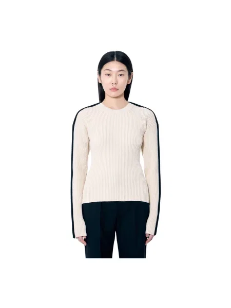 Sweter Sportmax żakardowy z kołnierzem beżowy