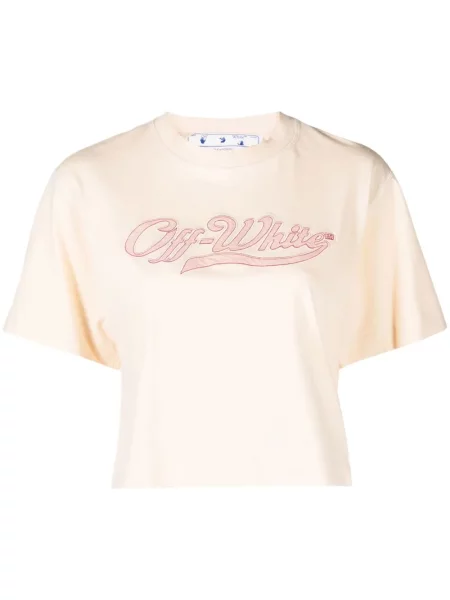 Cropp tricou Off-white cu broderie alb