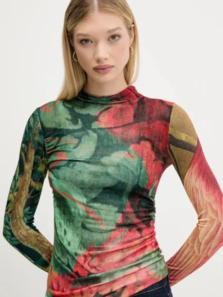 Tricou mânecă lungă Desigual cu guler înalt verde